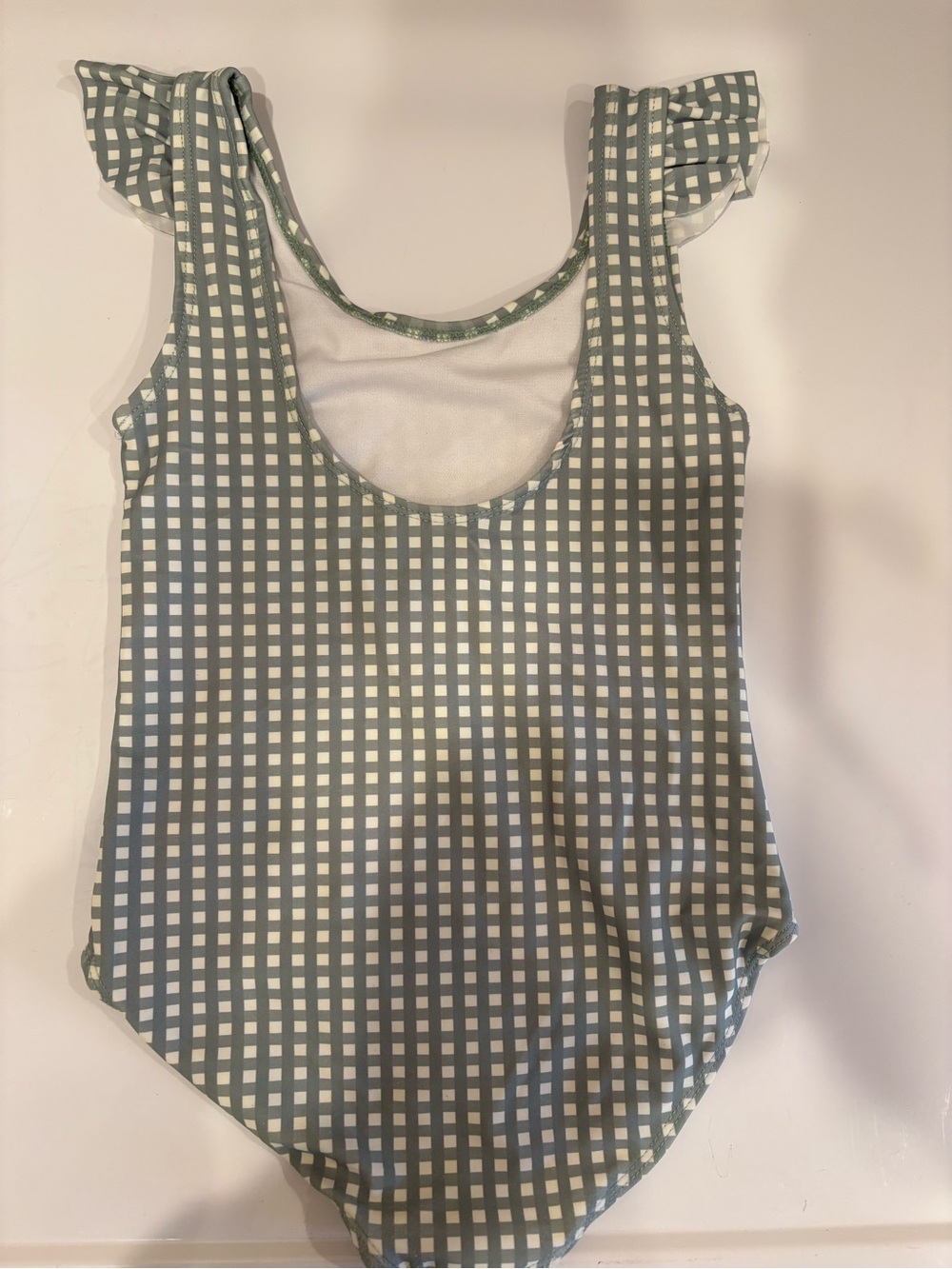 Rylee Cru Girls Checked Ruffle-Shoulder One-Piece Swimsuit - Sage & White - Picture 2 of 3